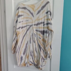 Cato Yellow and Gray Tie-Dye Long Sleeve Top